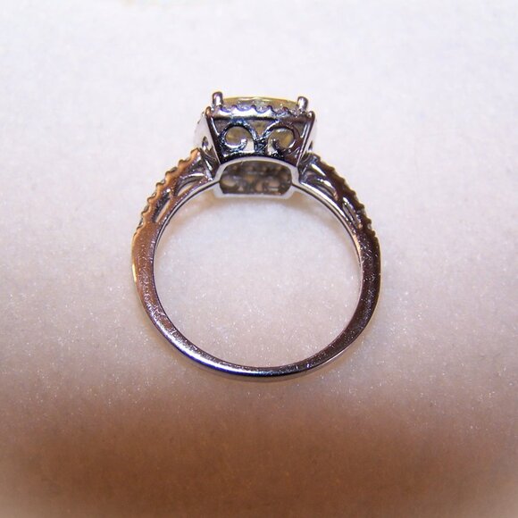 Sterling Silver Pale Yellow and Clear Cubic Zirconia CZ Engagement Ring - Size 6 - Picture 7 of 7